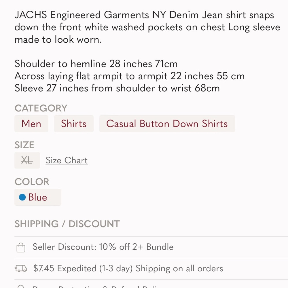 Jachs Mens Denim Shirt Button Down Size XL - Picture 6 of 6